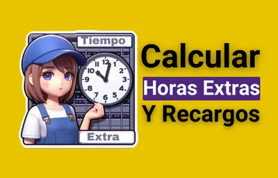 Trabajadora mostrando un reloj, texto como calcular horas extras y recargos